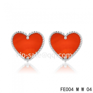 Replica Van Cleef & Arpels Sweet Alhambra Heart Earrings White Gold,Carnelian